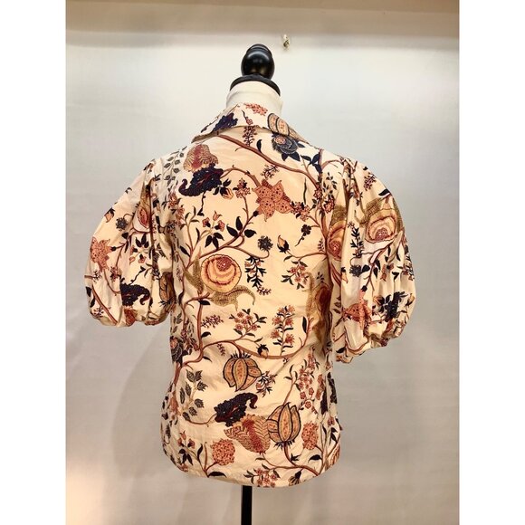 Elie Tahari Floral Puff Sleeve Blouse Womens M Ivory Multicolor Office Siren Cla - Picture 4 of 9